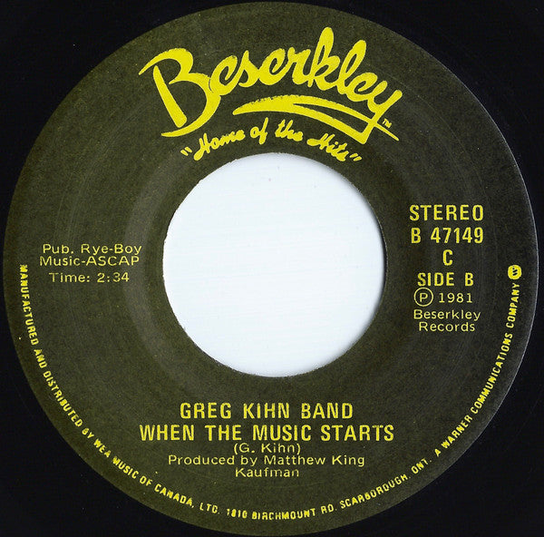 Greg Kihn Band : The Break Up Song (They Don't Write 'Em) (7", Single)