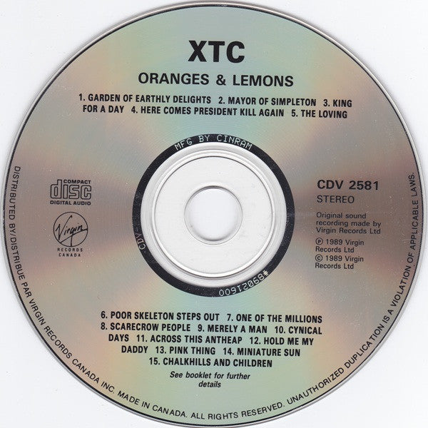 XTC : Oranges & Lemons (CD, Album)