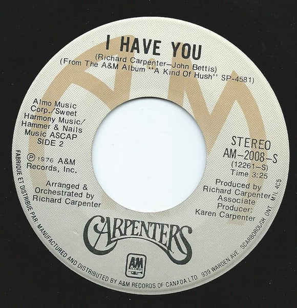 Carpenters : Sweet, Sweet Smile (7", Single)