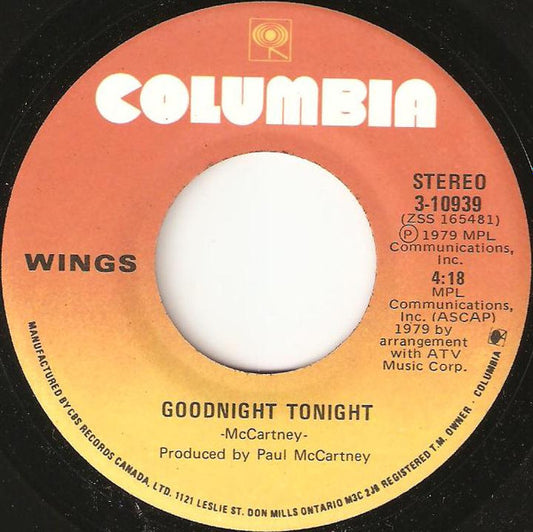 Wings (2) : Goodnight Tonight (7", Single)
