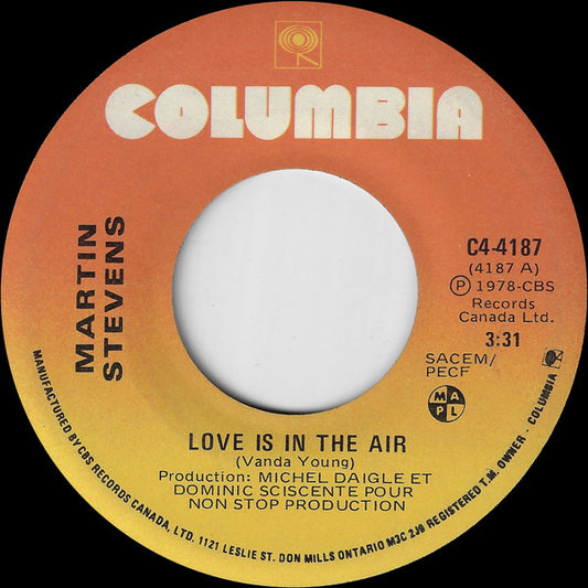 Martin Stevens : Love Is In The Air (7")