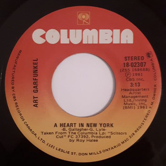 Art Garfunkel : A Heart In New York (7", Single)