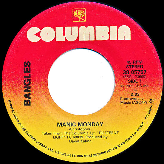 Bangles : Manic Monday / In A Different Light (7", Single)