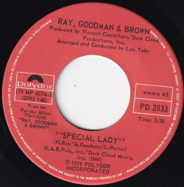 Ray, Goodman & Brown : Special Lady (7")