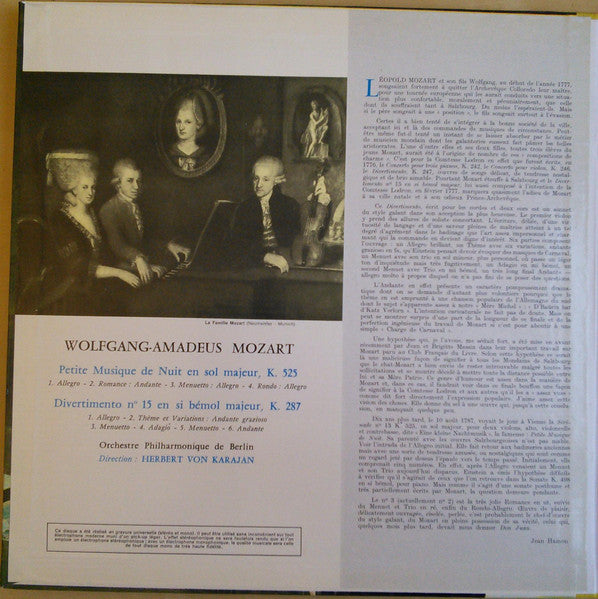 W.- A. Mozart*, Orchestre Philharmonique De Berlin* · Herbert von Karajan : Petite Musique De Nuit, Divertimento N° 15, KV 287 (LP, Album, Gat)