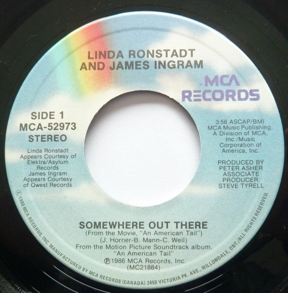 Linda Ronstadt And James Ingram : Somewhere Out There (7", Single)