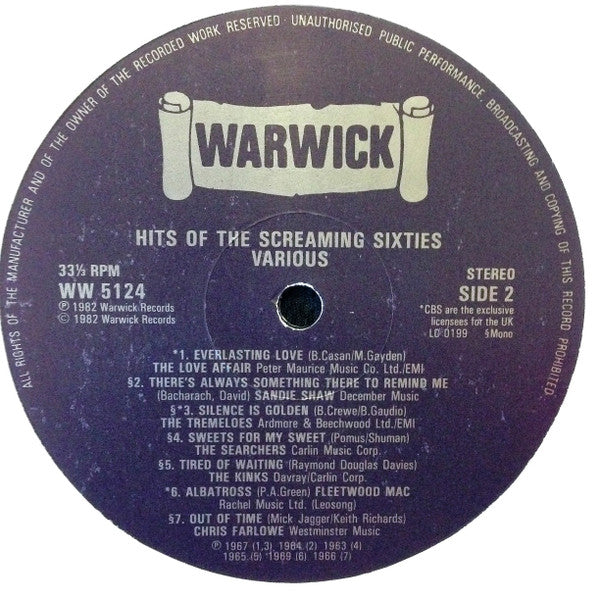 Various : Hits Of The Screaming Sixties 14 Original No One U.K. Hits (LP, Comp, Mono)