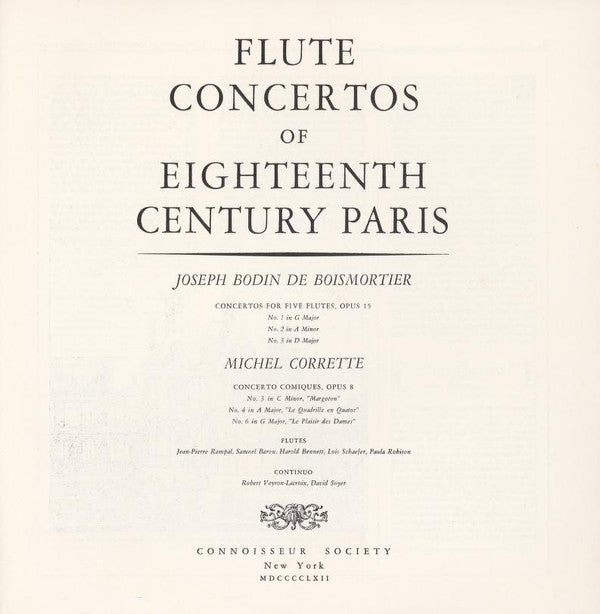 Jean-Pierre Rampal, Joseph Bodin De Boismortier, Michel Corrette : Flute Concertos Of Eighteenth Century Paris (LP, Mono)