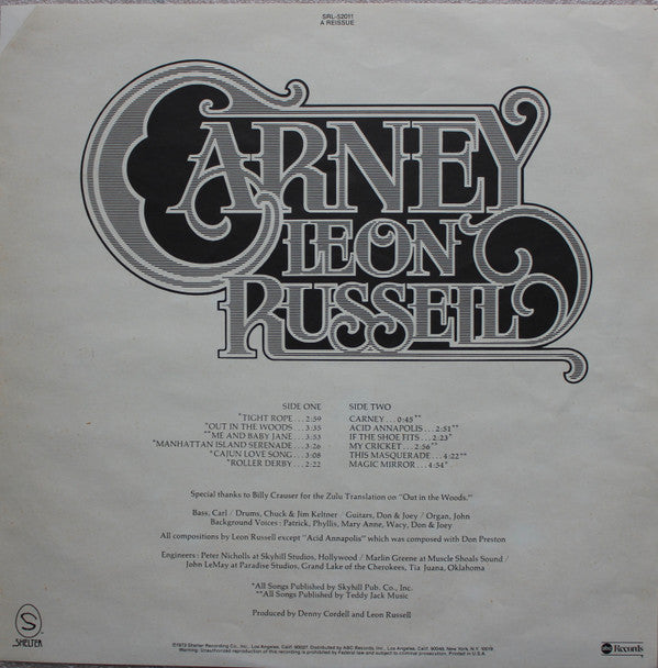 Leon Russell : Carney (LP, Album, RE, San)