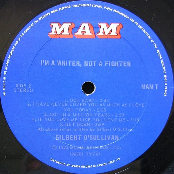 Gilbert O'Sullivan : I'm A Writer, Not A Fighter (LP, Album)