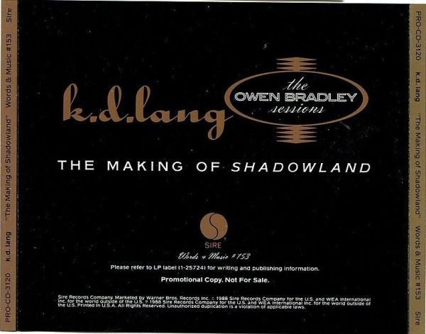 k.d. lang : The Making Of Shadowland (The Owen Bradley Sessions) (CD, Promo)