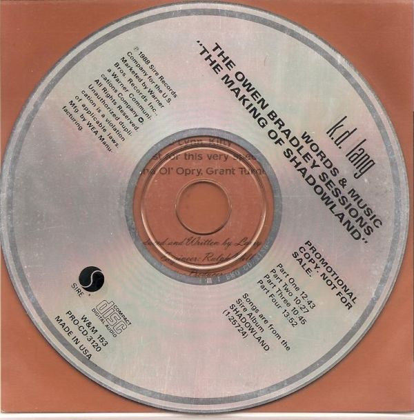 k.d. lang : The Making Of Shadowland (The Owen Bradley Sessions) (CD, Promo)