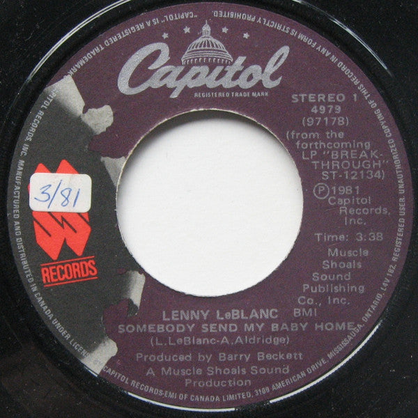 Lenny LeBlanc : Somebody Send My Baby Home (7")
