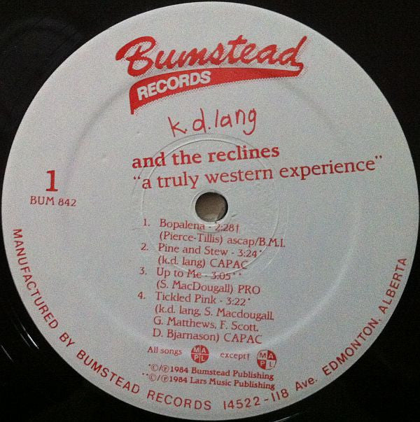 k.d. lang and the reclines : A Truly Western Experience (LP, Album)