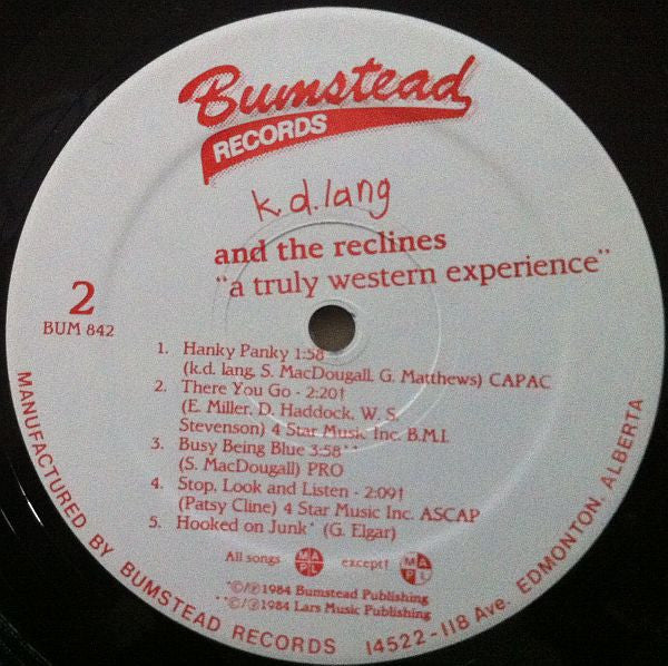 k.d. lang and the reclines : A Truly Western Experience (LP, Album)