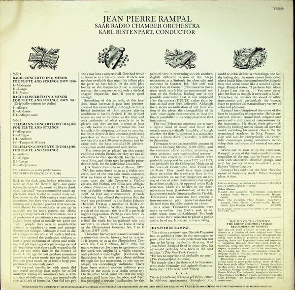Jean-Pierre Rampal, Bach* / Telemann* : Saar Radio Chamber Orchestra*, Karl Ristenpart : Flute Concertos In G Minor And A Minor / Flute Concertos In C Major And D Major (LP, Album)