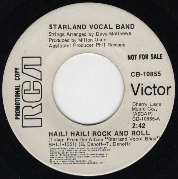 Starland Vocal Band : Hail! Hail! Rock And Roll! (7", Single, Promo)