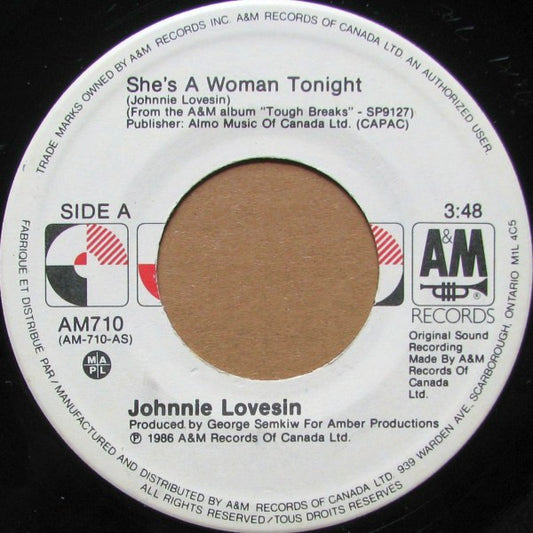 Johnnie Lovesin* : She's A Woman Tonight (7", Single)