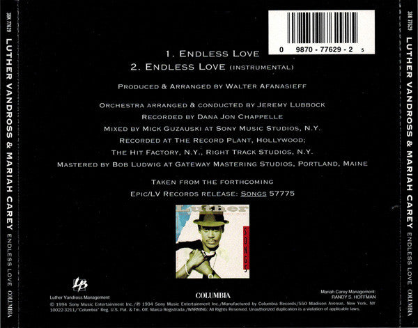 Luther Vandross & Mariah Carey : Endless Love (CD, Single)