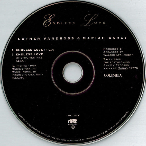 Luther Vandross & Mariah Carey : Endless Love (CD, Single)