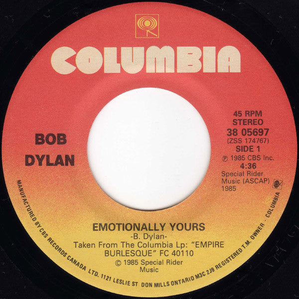 Bob Dylan : Emotionally Yours (7", Single)