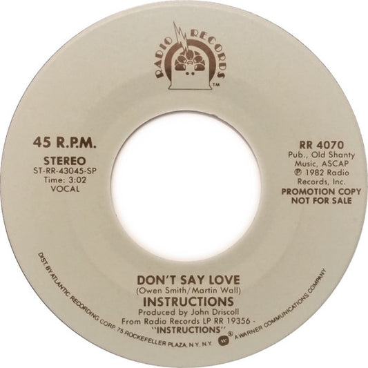 Instructions : Don't Say Love (7", Promo)