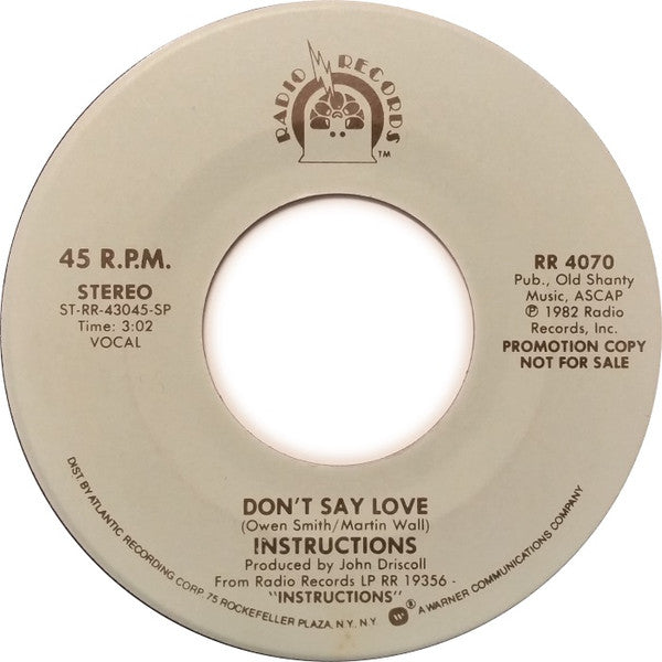 Instructions : Don't Say Love (7", Promo)