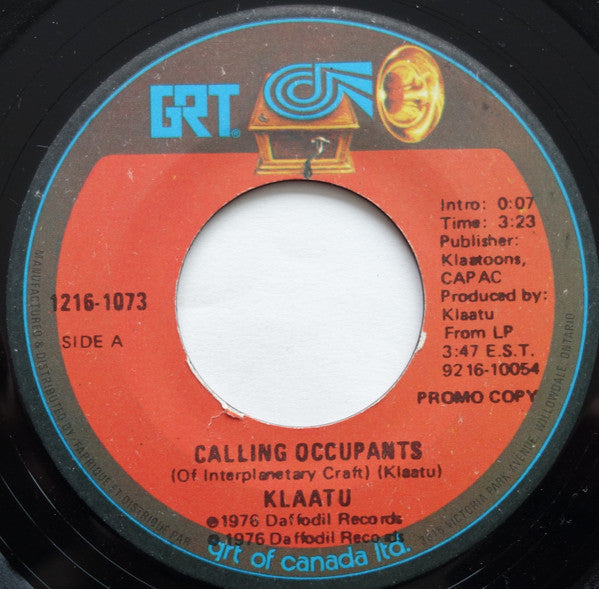 Klaatu : Calling Occupants (Of Interplanetary Craft)  / Sir Bodsworth Rugglesby III (7", Promo)