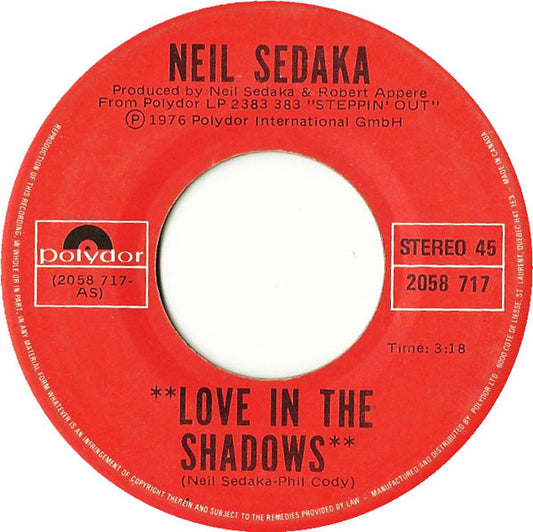 Neil Sedaka : Love In The Shadows (7", Single)