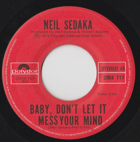 Neil Sedaka : Love In The Shadows (7", Single)