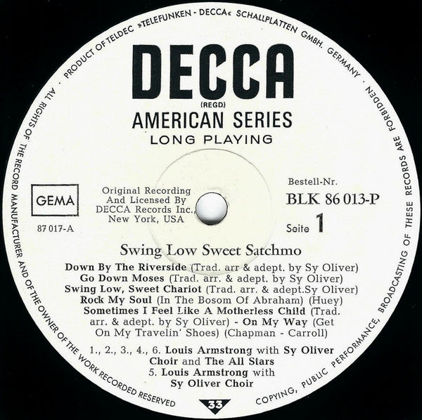 Louis Armstrong And His All-Stars With The Sy Oliver Choir : Swing Low Sweet Satchmo (LP, Album, Mono, RE)