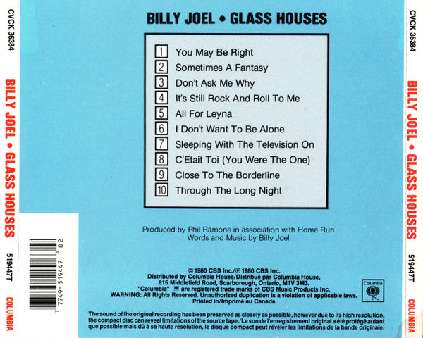 Billy Joel : Glass Houses (CD, Album, Club, RE)