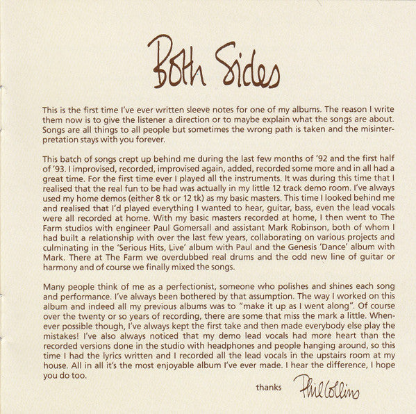 Phil Collins : Both Sides (CD, Album)