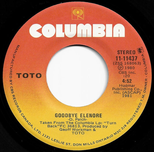 Toto : Goodbye Elenore (7")