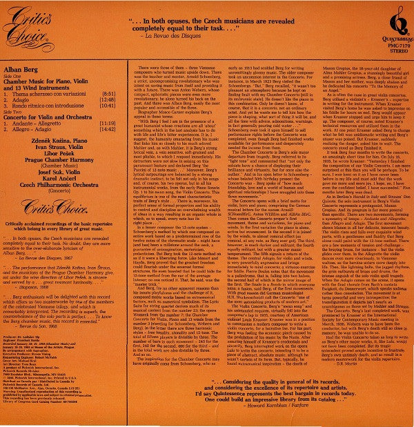 Alban Berg : Concerto For Violin And Orchestra / Chamber Music For Piano, Violin And 13 Winds (LP, Comp)