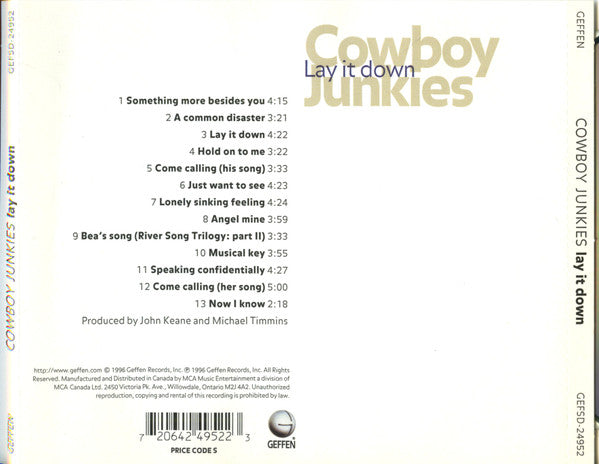 Cowboy Junkies : Lay It Down (CD, Album)