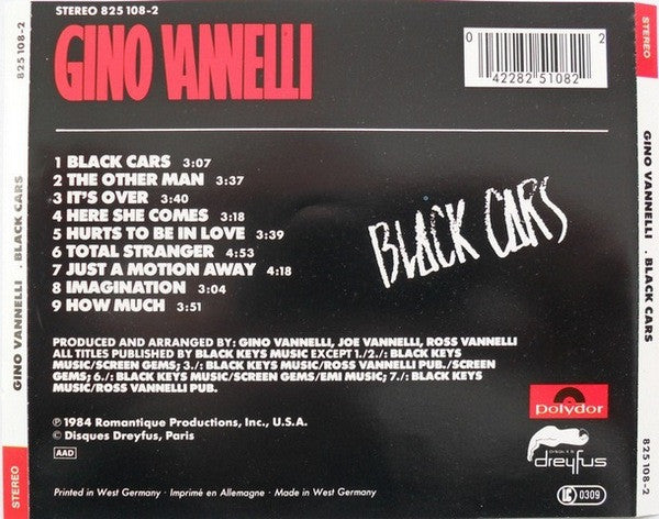 Gino Vannelli : Black Cars (CD, Album)