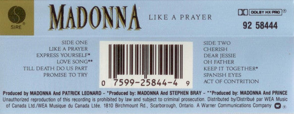 Madonna : Like A Prayer (Cass, Album, Bla)