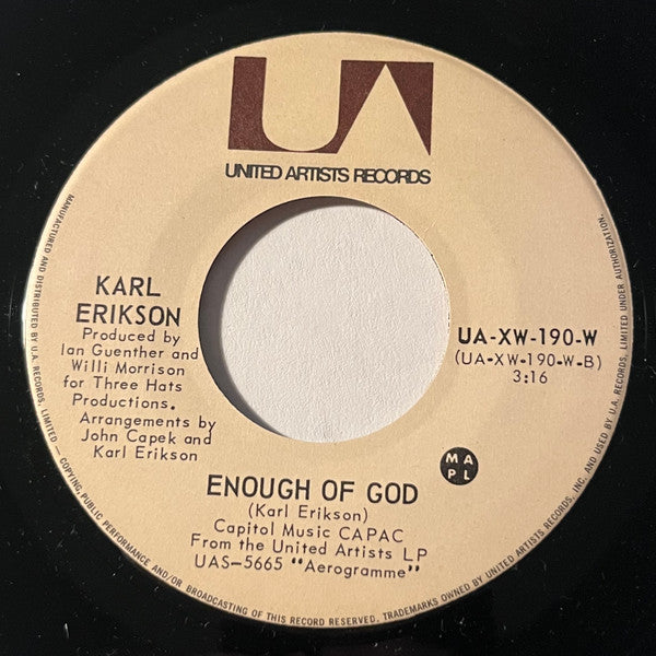 Karl Erikson : Midnight Road / Enough Of God  (7", Single)