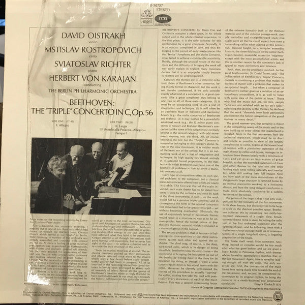 Ludwig van Beethoven - Berliner Philharmoniker, David Oistrach, Mstislav Rostropovich, Sviatoslav Richter, Herbert von Karajan : The "Triple" Concerto In C (LP)