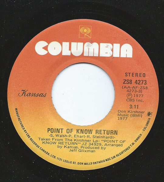 Kansas (2) : Point Of Know Return (7", Single)