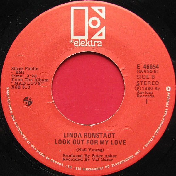 Linda Ronstadt : I Can't Let Go / Look Out For My Love (7")