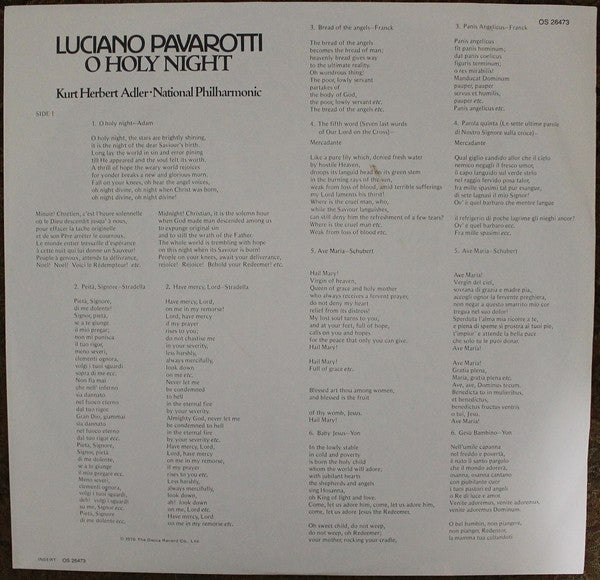 Luciano Pavarotti - Kurt Herbert Adler ● National Philharmonic Orchestra : O Holy Night (LP, Album, RE)