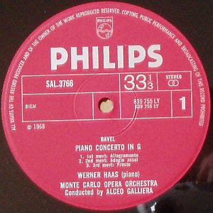 Maurice Ravel, Werner Haas, Orchestre National De L'Opéra De Monte-Carlo / Alceo Galliera : Piano Concertos (LP)