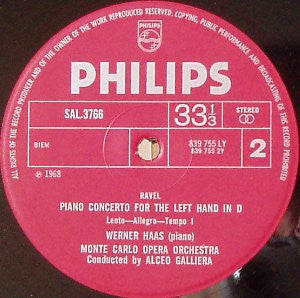 Maurice Ravel, Werner Haas, Orchestre National De L'Opéra De Monte-Carlo / Alceo Galliera : Piano Concertos (LP)