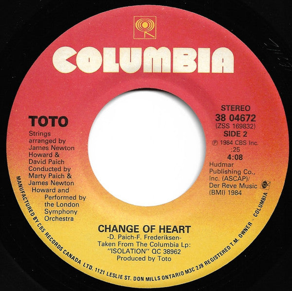 Toto : Stranger In Town (7", Single)