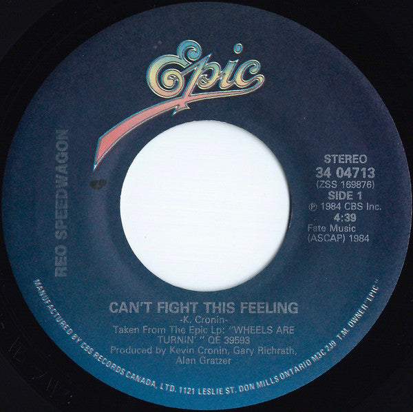 REO Speedwagon : Can't Fight This Feeling (7", Single)
