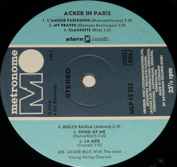 Mr. Acker Bilk* With The Leon Young String Chorale : Acker In Paris (LP, Album)