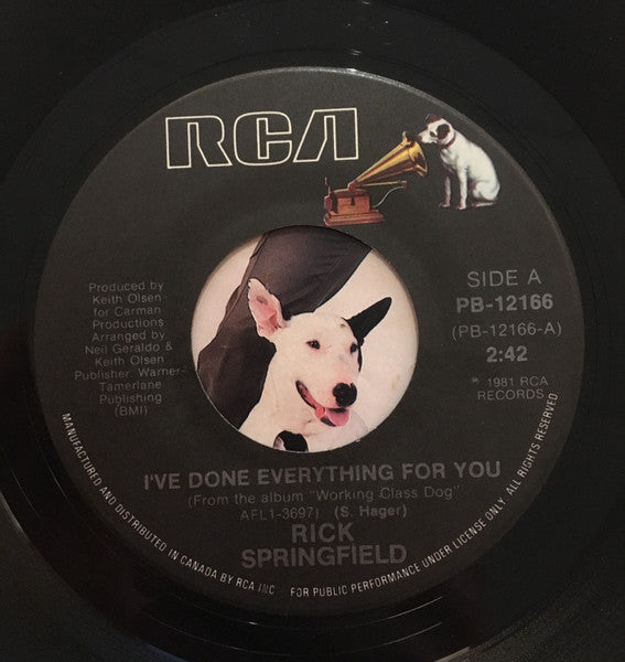 Rick Springfield : I've Done Everything For You (7", Single)