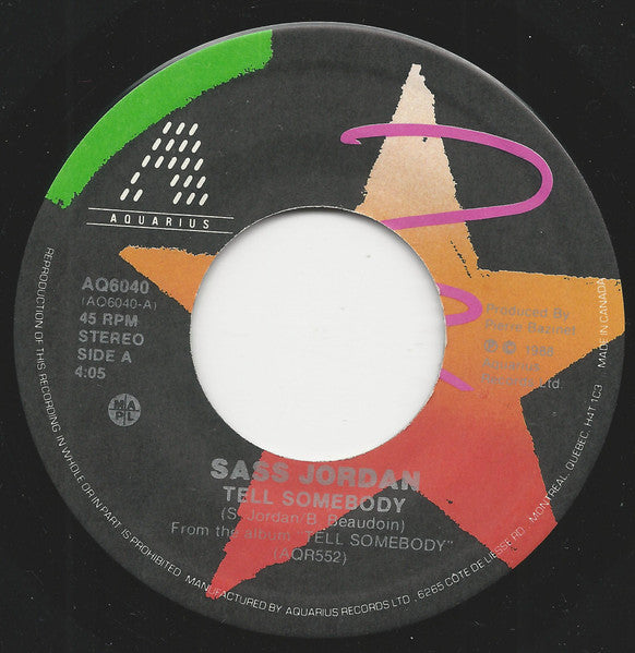 Sass Jordan : Tell Somebody (7", Single)